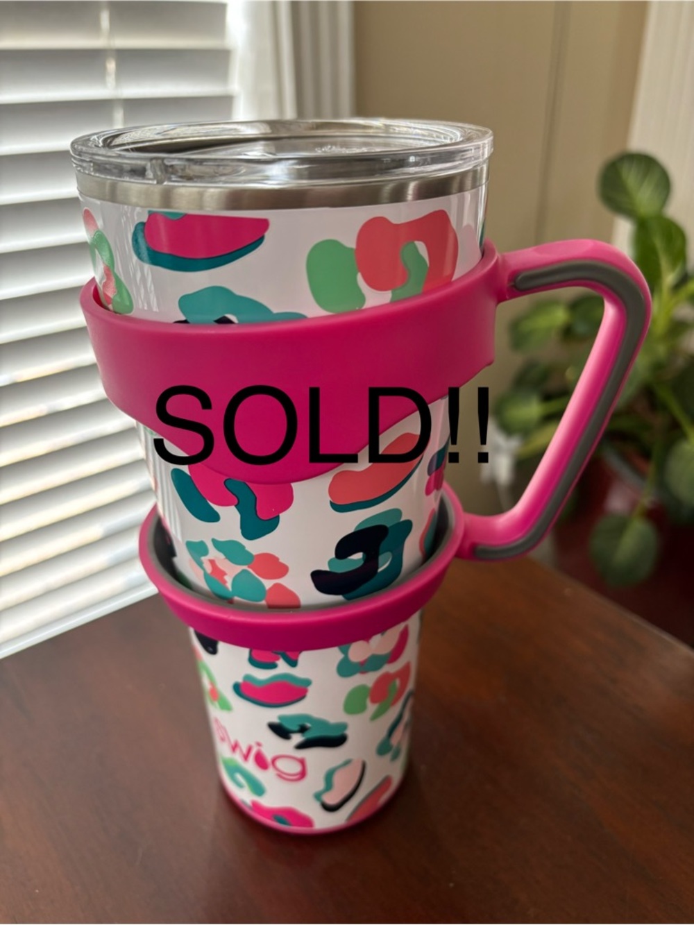 SWIG Pink Patterned Travel Tumbler with Handle